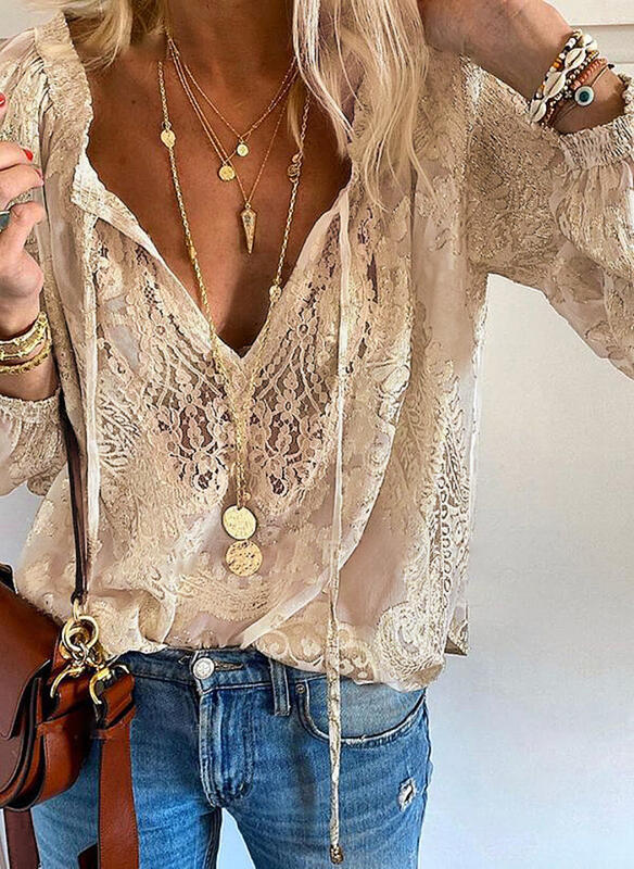 Temperament Commute Loose Printed Lace Solid Blouses