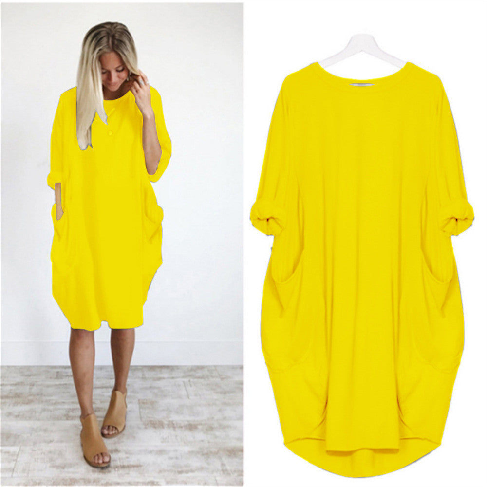 Women's Casual Loose Pockets Long Sleeve Full-figured Dresses