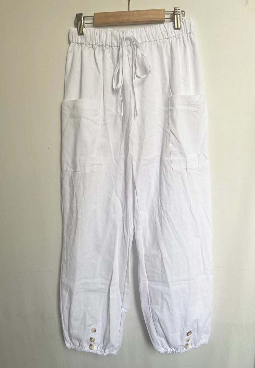 Lockere Leinenhose mit hoher Taille und Knopfleiste für Damen