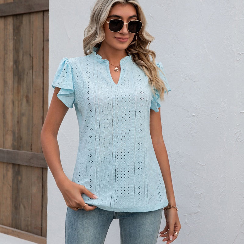 Women's Collar Ruffled Flying Sleeves Loose T-shirt Blouses