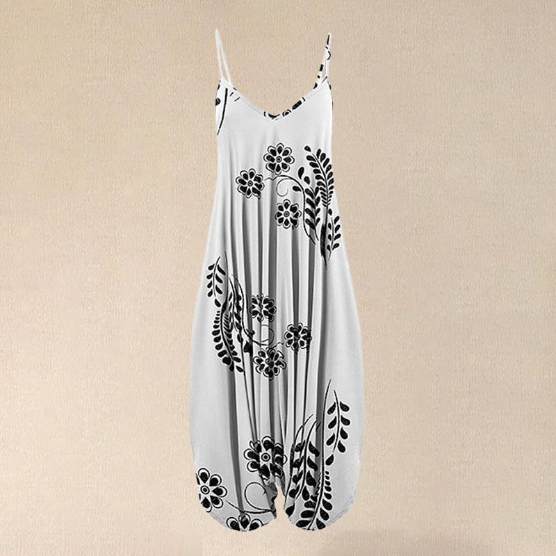 Schöner, lockerer Strand-Jumpsuit mit Print und Hosenträgern für Damen