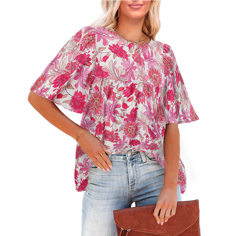 Women's Summer Floral Bohemian Little-girl Style Blouses