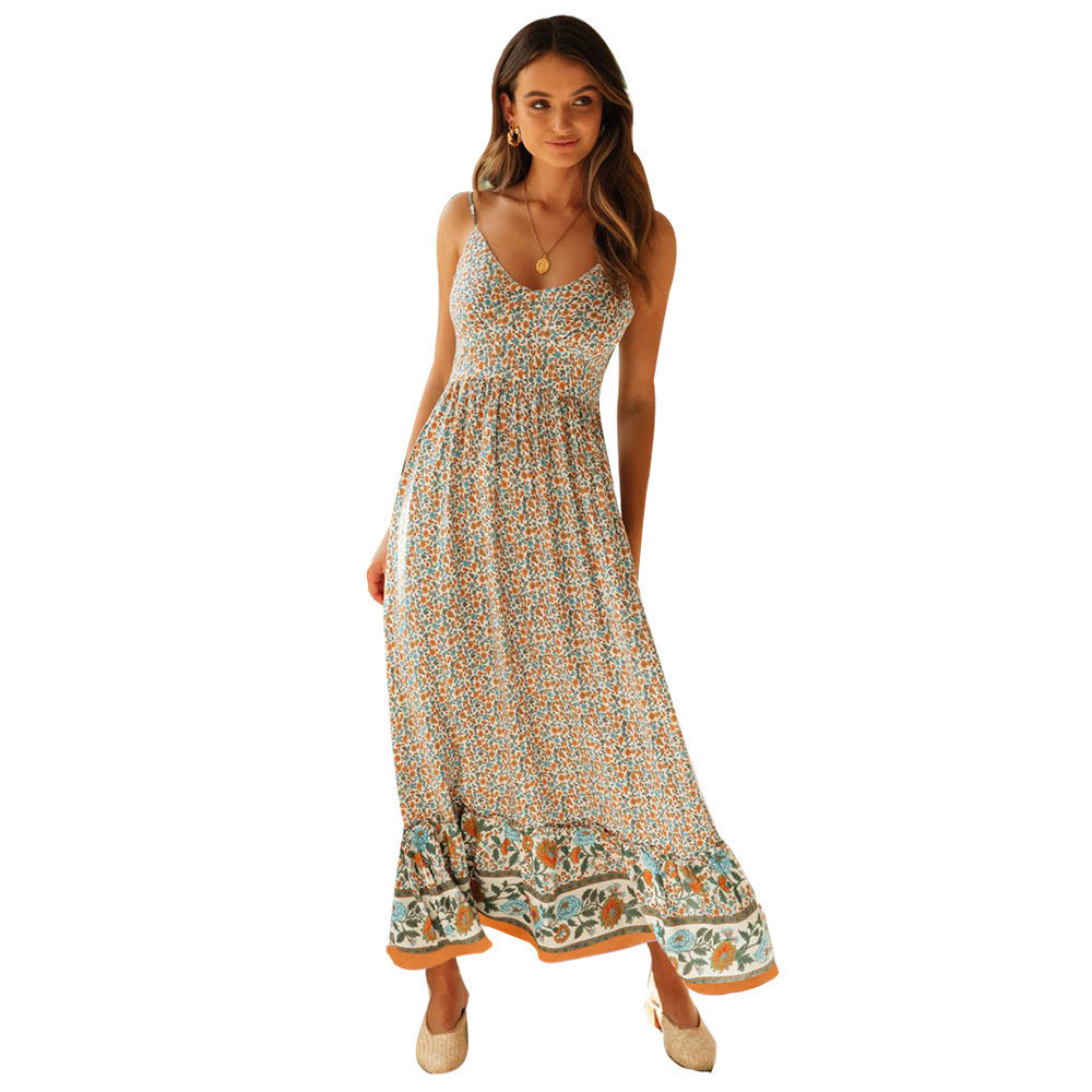 Women's Summer Large Swing Bohemian Strap Floral Dresses