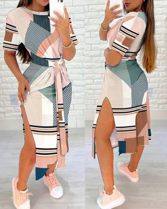 Women's Sleeve Split A- Line Strap Printing Dresses