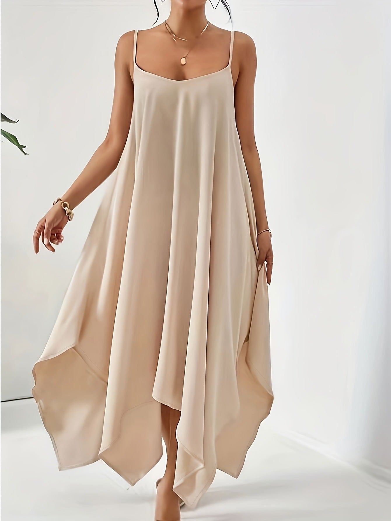 Women's Color Strap Backless Irregular Sleeveless Loose Dresses