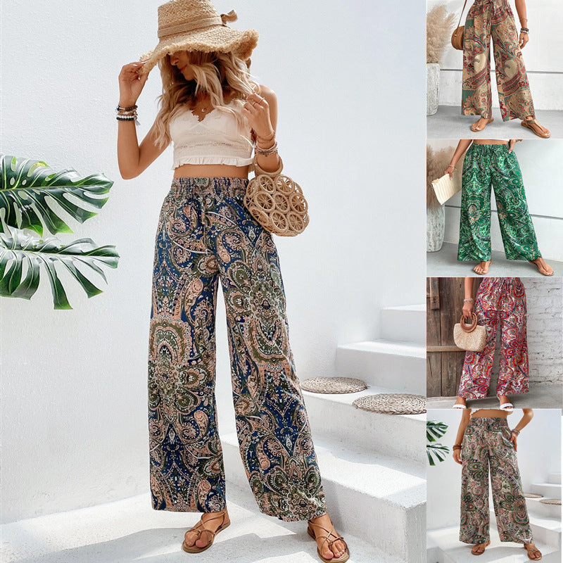 Women's Summer Fashionable Printed Elastic Waist Pants