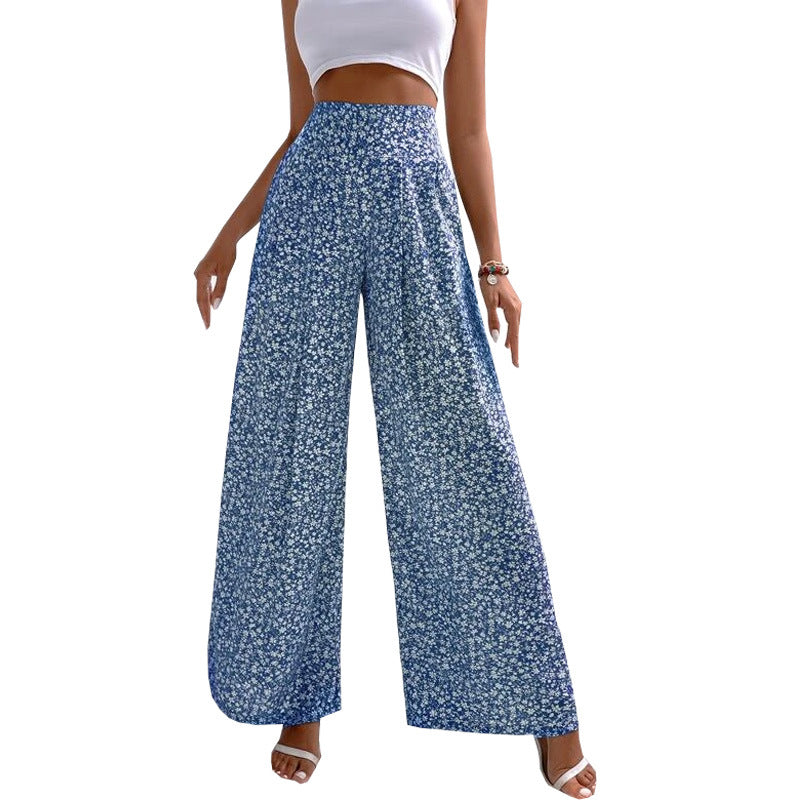 Floral Trousers Loose Printed Waist Tightening Pants