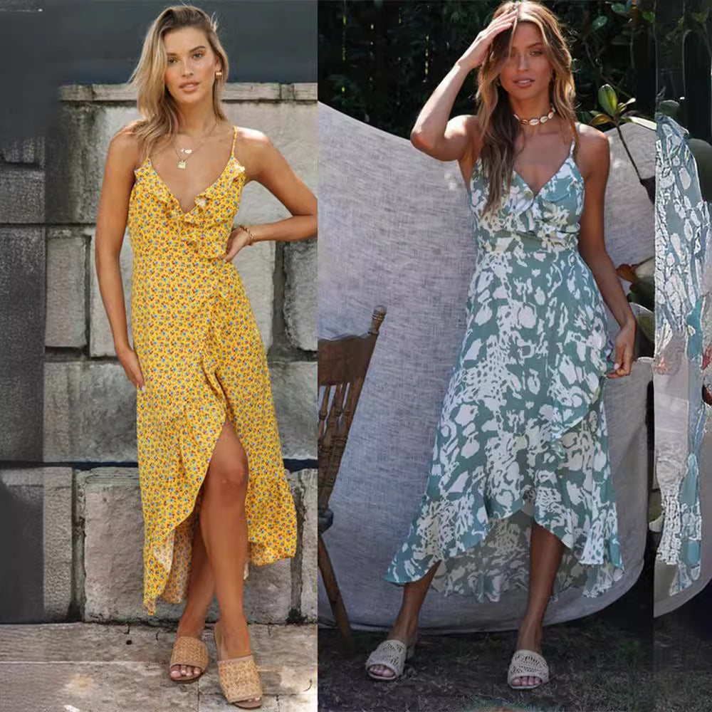 Robe à bretelles sexy pour femmes, robes de vacances à imprimé floral