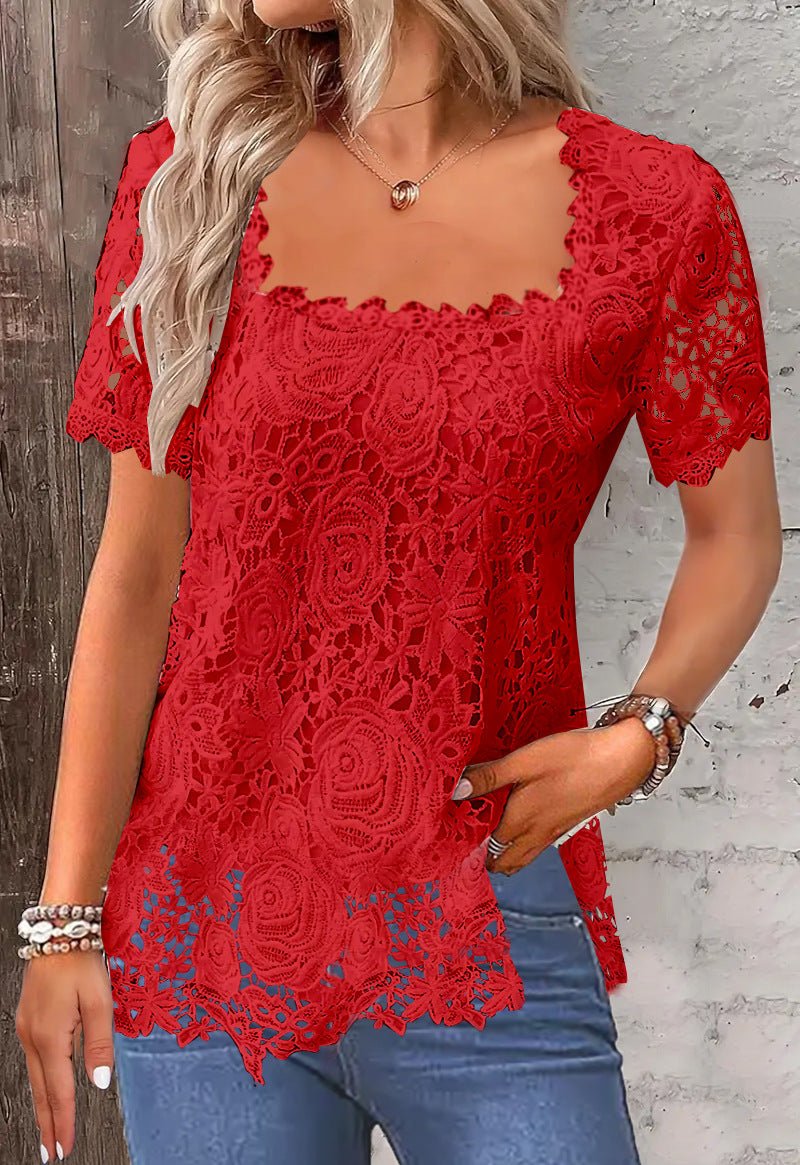 Slouchy Summer Vacation Elegant Lace T-shirt Tops