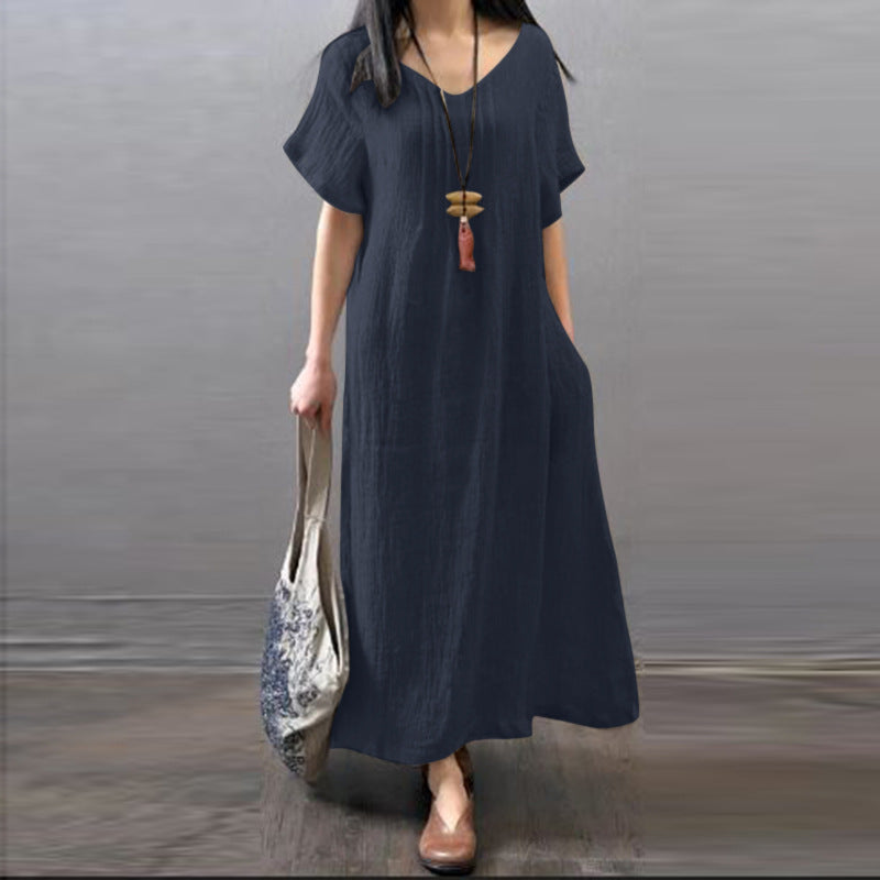 Women's Linen Loose Casual Solid Color Pocket Clothing