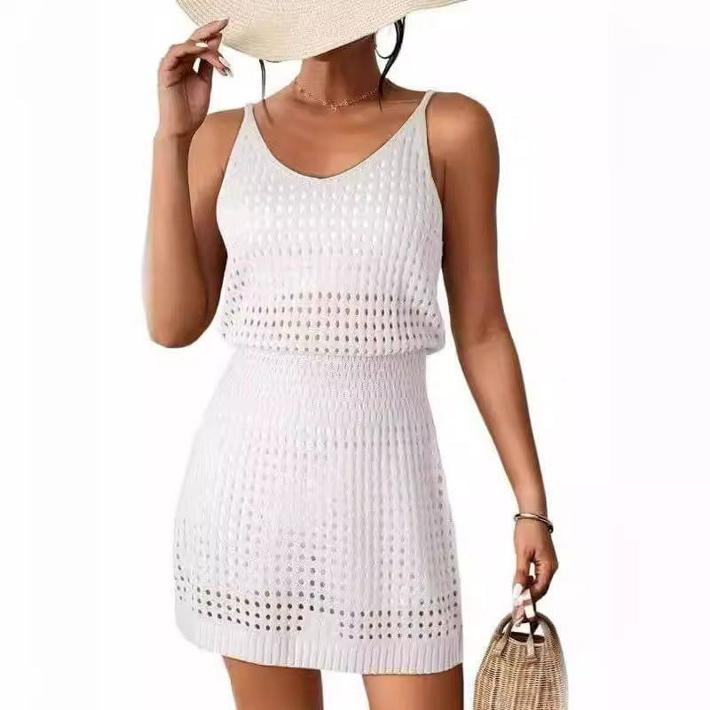 Sexy Knitted Sling Dress White Suspender Knitwear