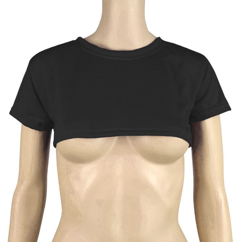 T-shirt décontracté et Sexy pour femmes, manches courtes, couleur unie, chemisiers noirs, été