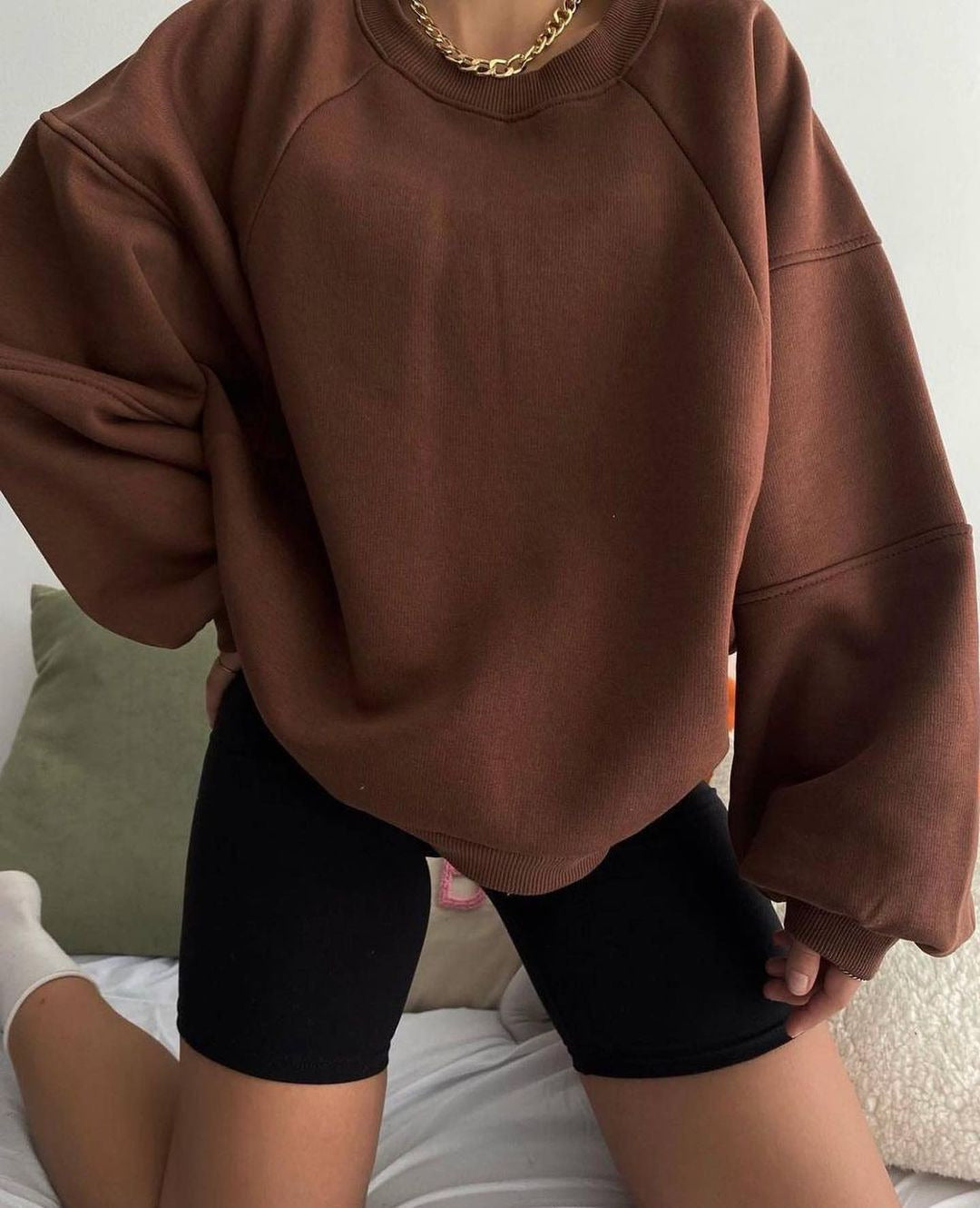 Round Neck Stitching Long Sleeve Solid Sweaters