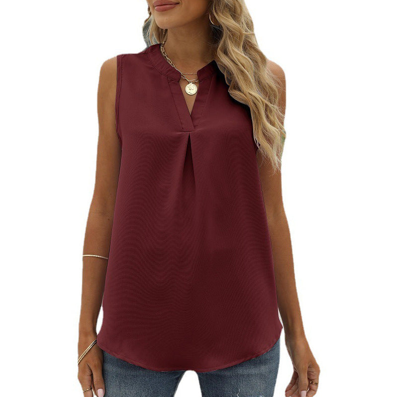 Women's Color Chiffon Shirt Loose V-neck Pullover Vests