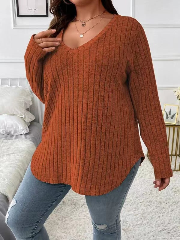 Women's Solid Color Long Sleeve Sunken Stripe Blouses