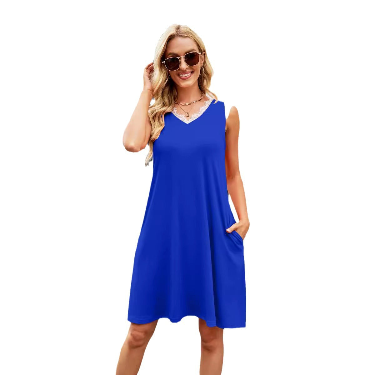 Robe d'été pour femmes, col cils, robes de couleur unie