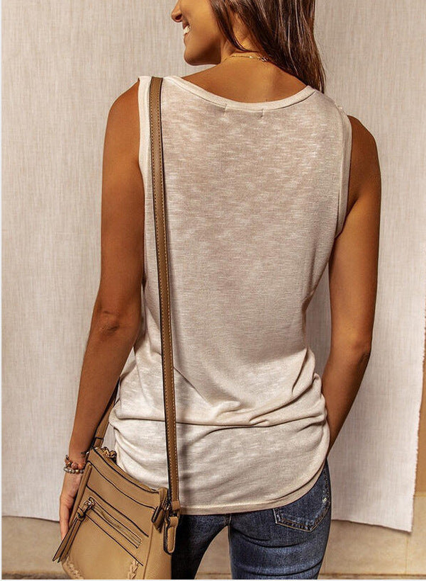 Trendy Women's Loose Solid Color Sleeveless Tops