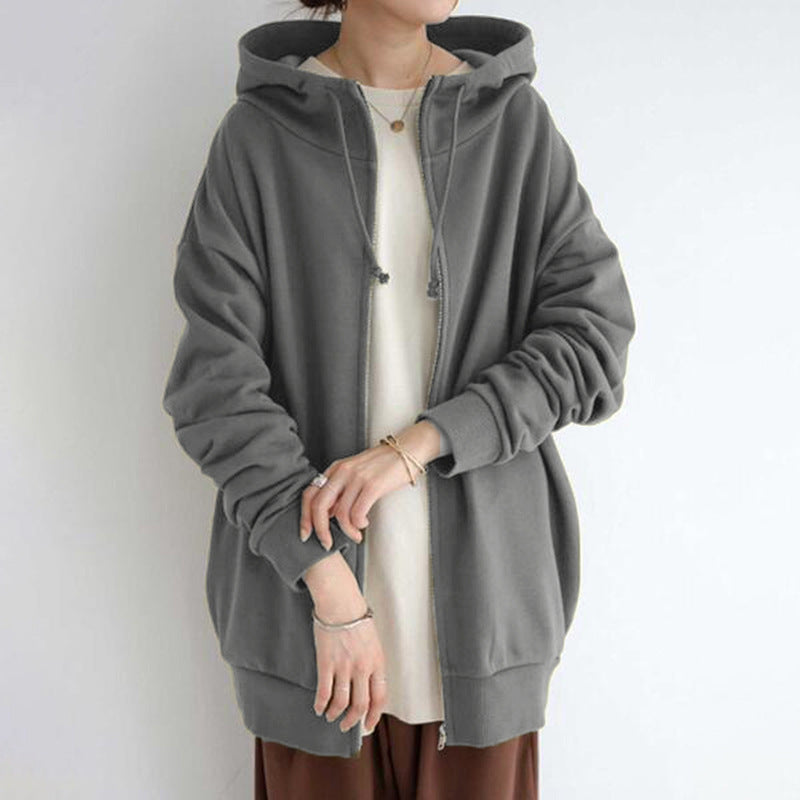 Personality Street Zipper Hooded Long Lining Sweaters