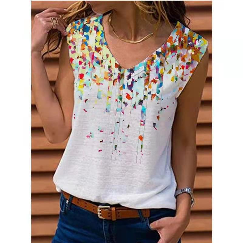 New Women's Summer Floral Sleeveless T-shirt Tops