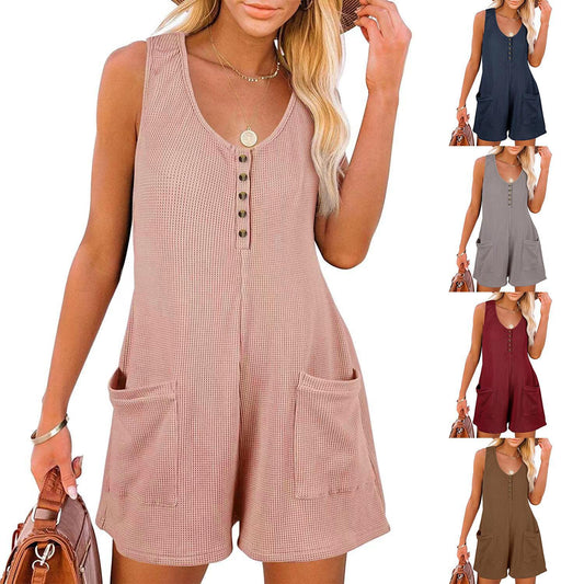 Women's Summer Casual Button Pocket For Jumpsuits