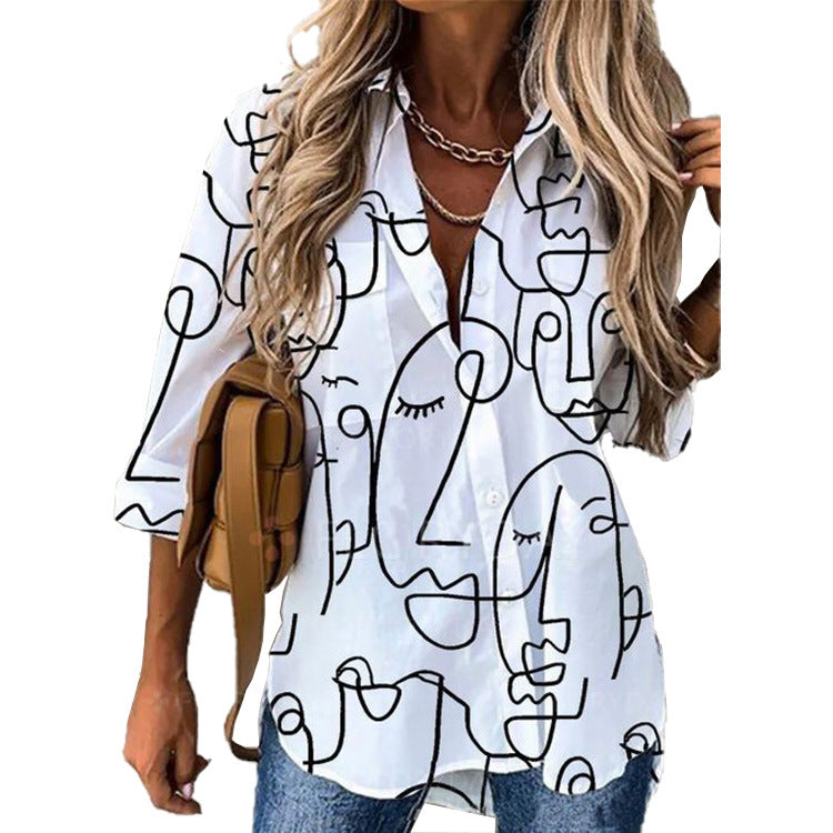 Women's Comfortable Digital Printing Long Sleeve Blouses