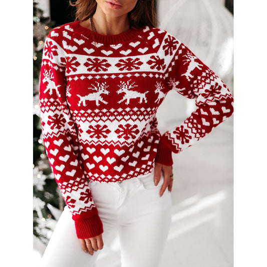 Women's Christmas Style Elk Long-sleeved Knitted Knitwear