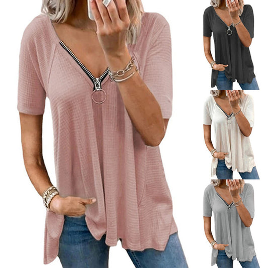 Women's Summer Casual T-shirt Solid Color Loose Blouses