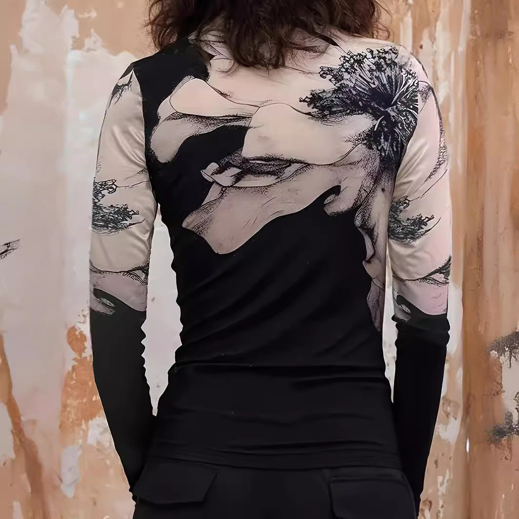 Unique Positioning Digital Printing Turtleneck Long Knitwear