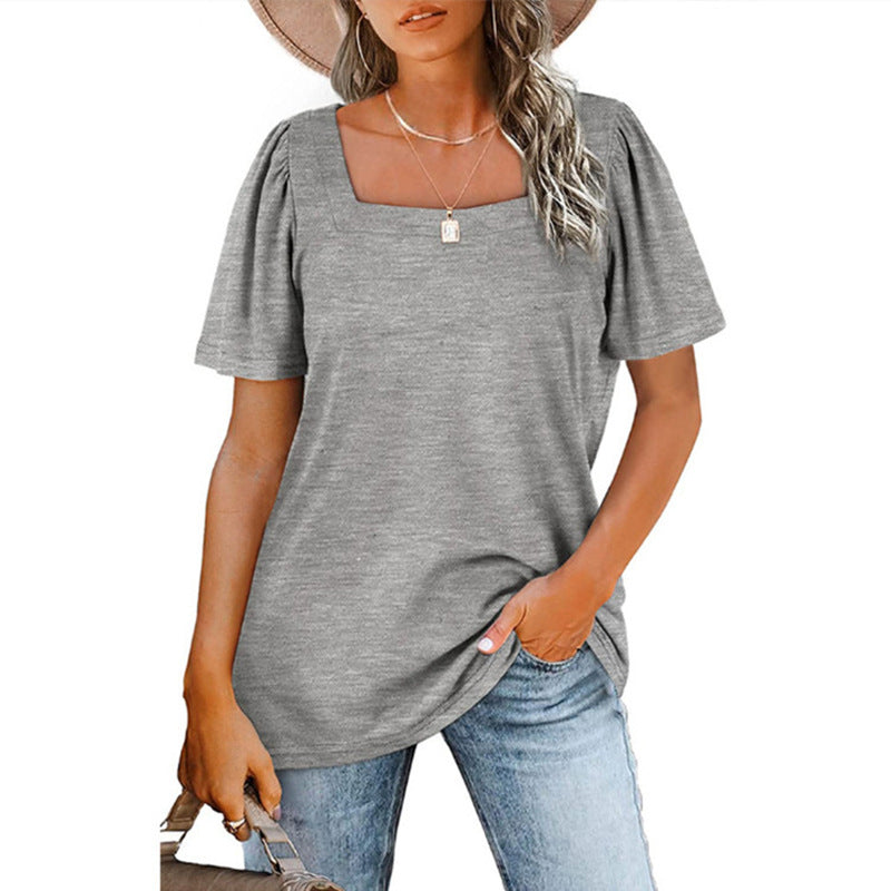 Damen T-Shirt Sommer Einfarbig Lose Quadratische Blusen