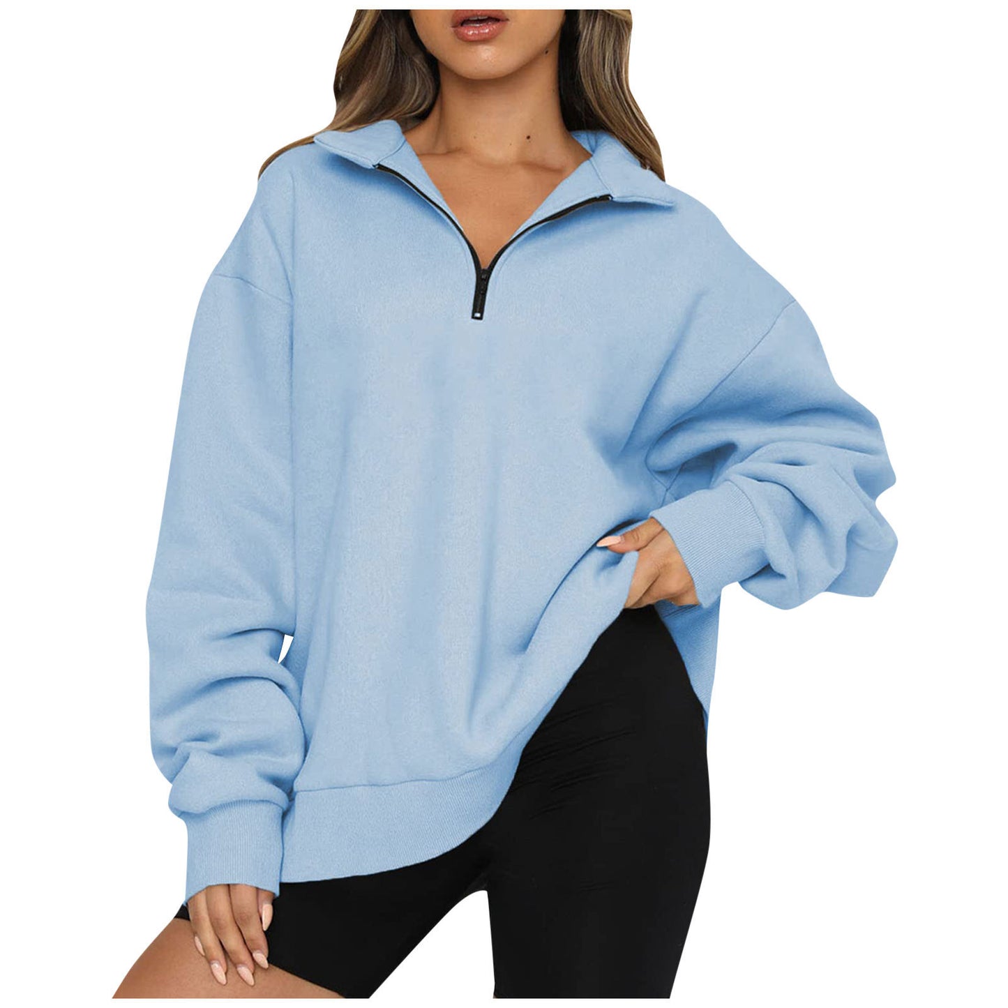 Women's Casual Half Zipper Pullover Long Sleeve Sweaters