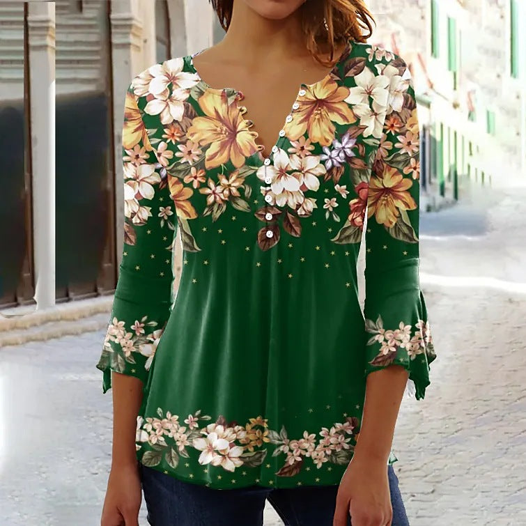 Classy Summer Fashion Flower Printed T-shirt Blouses