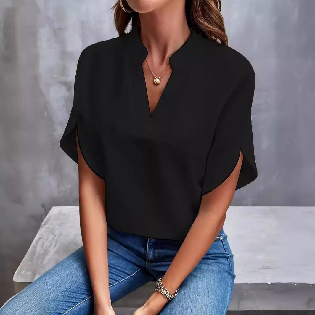 Women's Summer Casual Solid Color Loose Shirt Blouses