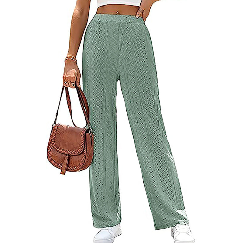 Women's Casual Solid Color Hollow Elastic Waist Pants