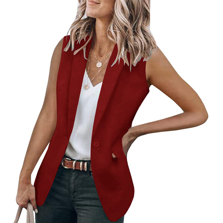 Eleganter ärmelloser Blazer mit einfarbigem Kragen für den Sommer für Damen