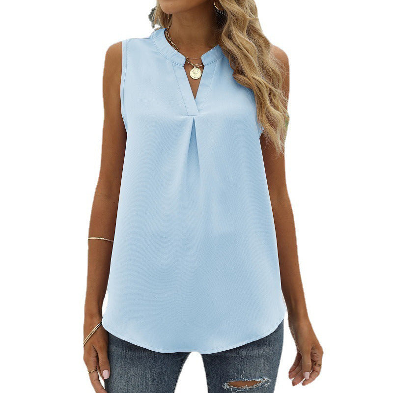 Women's Color Chiffon Shirt Loose V-neck Pullover Vests