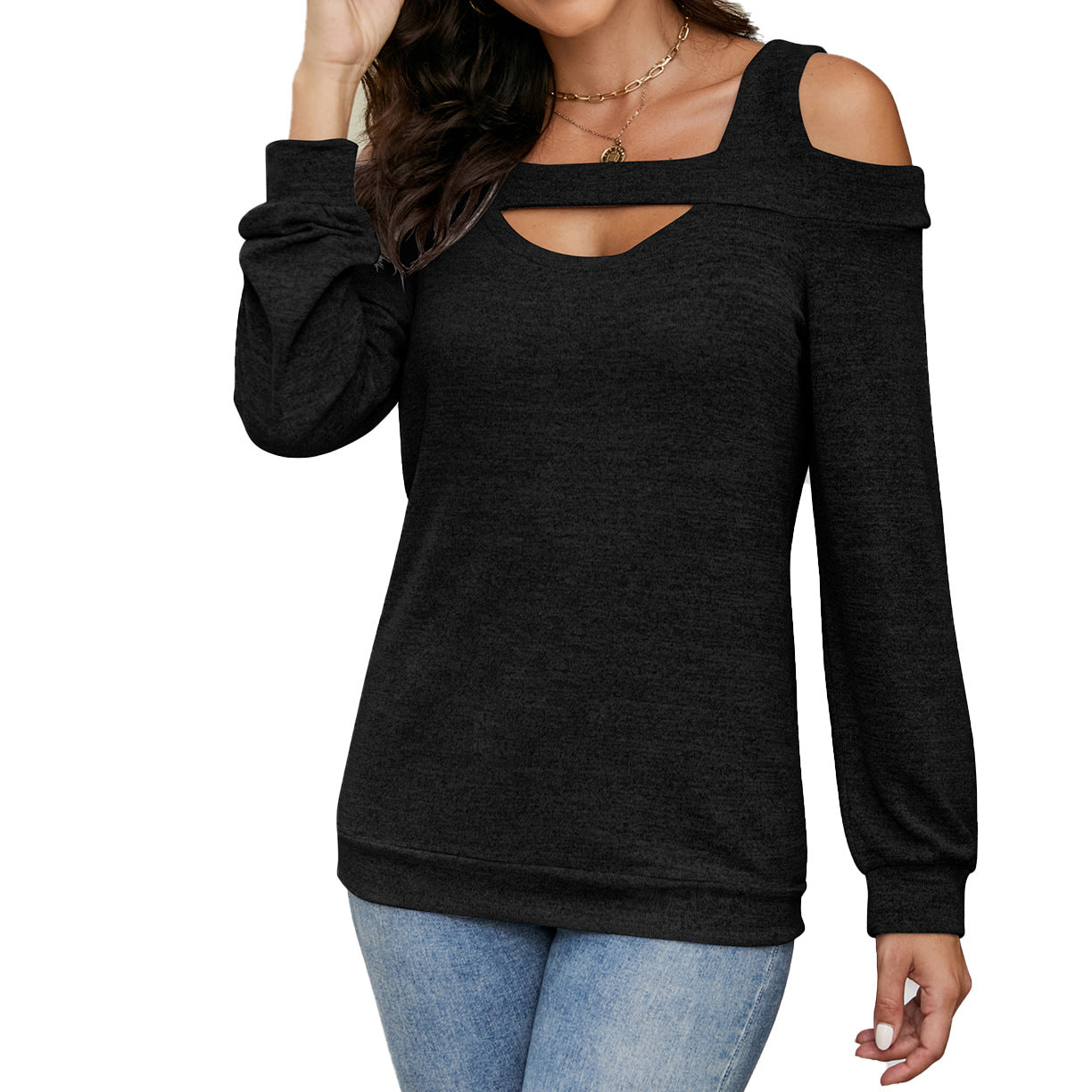 Women's Hollow-out Round Neck Solid Color Long Blouses