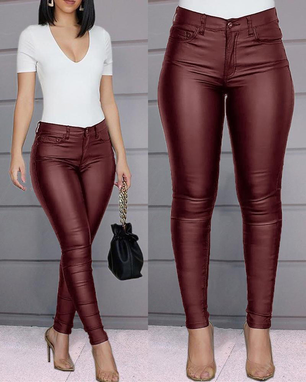 Women's Solid Color Leather Casual Sexy Skinny Pants