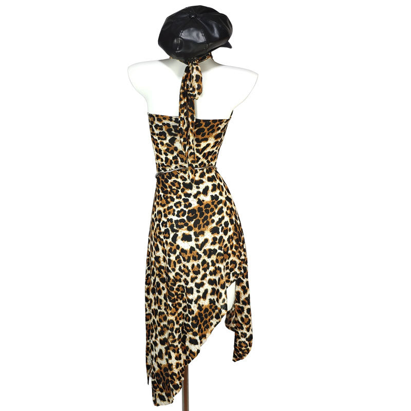 Hot Dress Leopard Print Irregular Design Halter Skirts