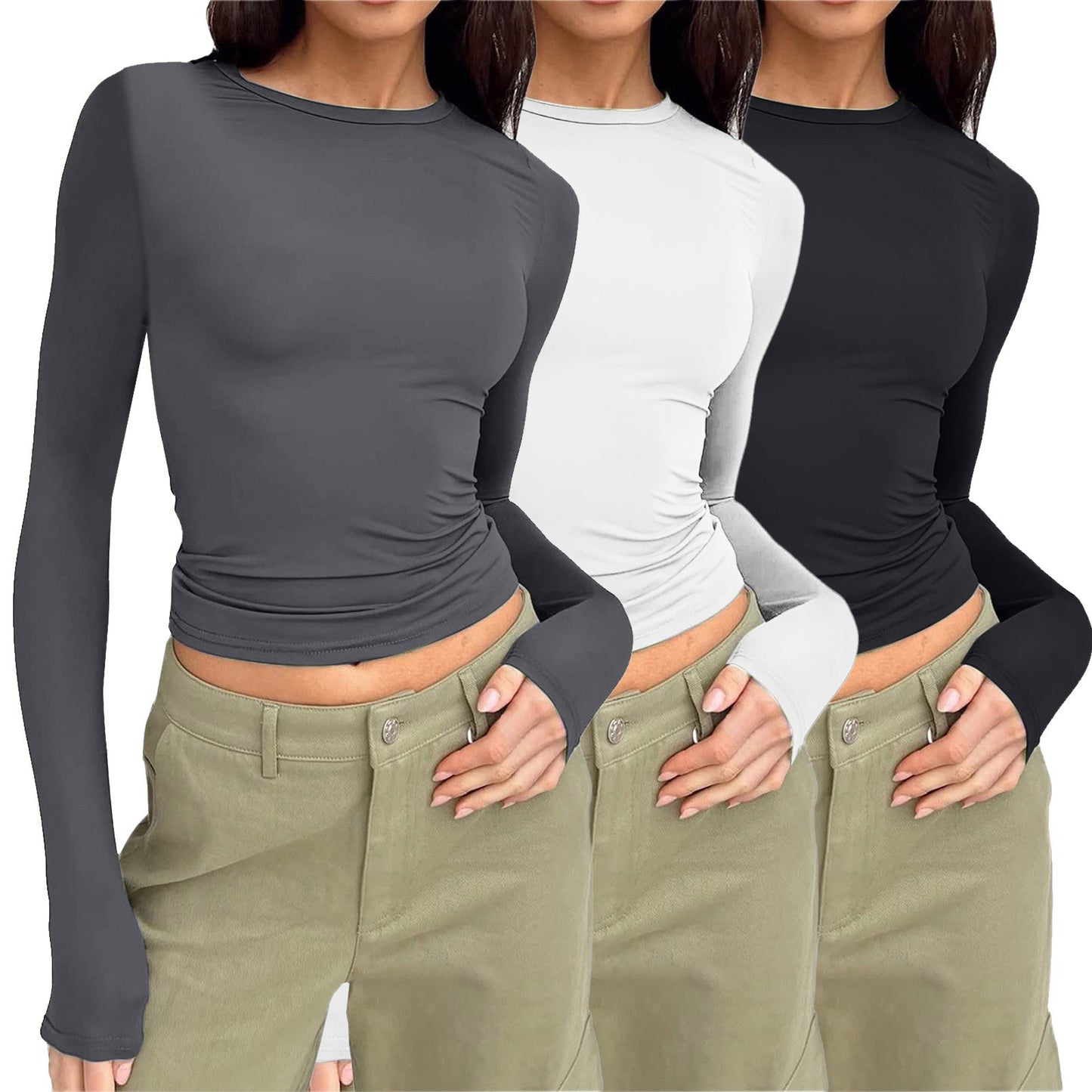 Women's Color Slim Pullover T-shirt Female Street Blouses