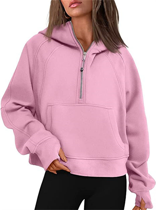 Damen Yoga Kleidung Sport Halbreißverschluss Kapuzenpullover Pullover