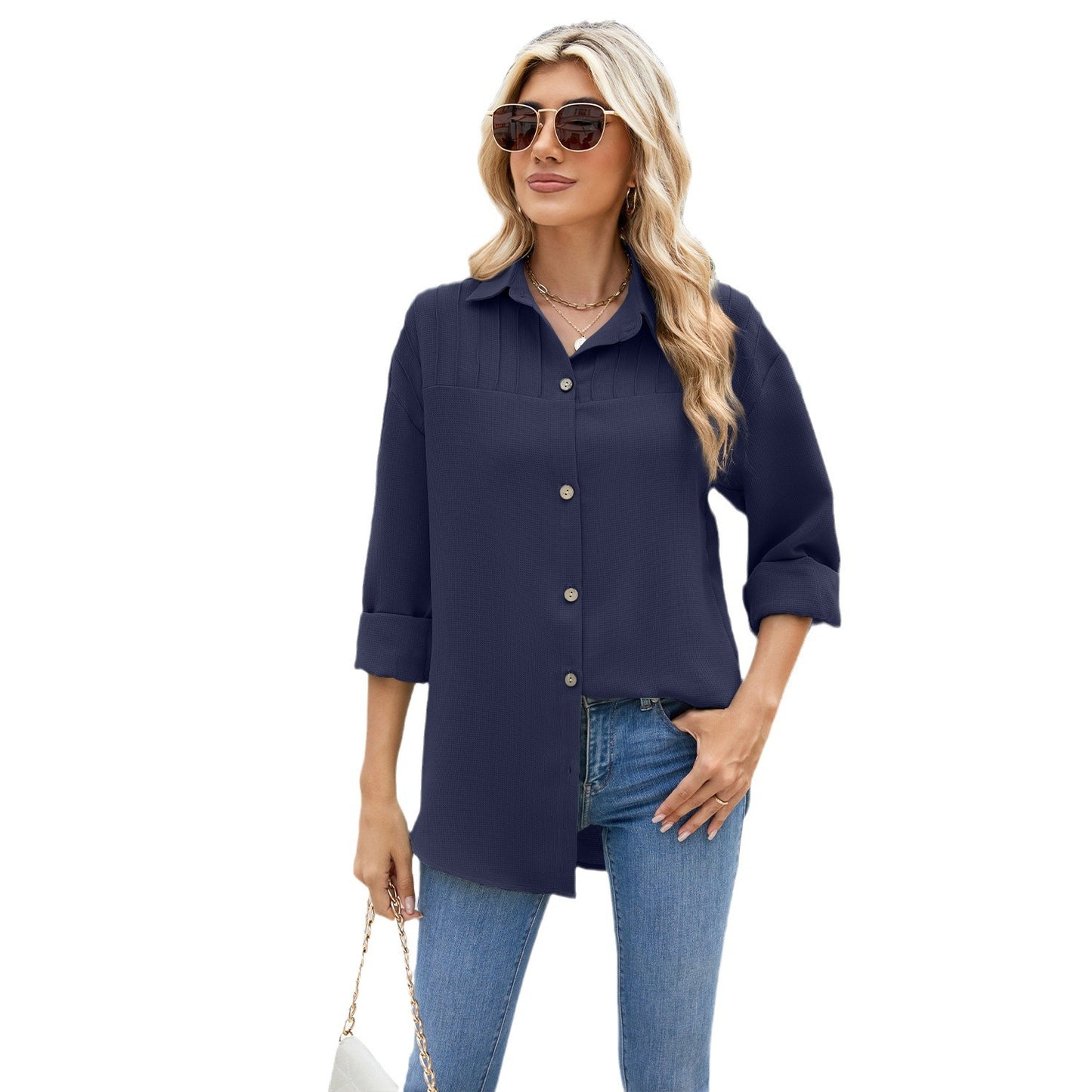 Women's Casual Loose Long Sleeve Solid Color Tops