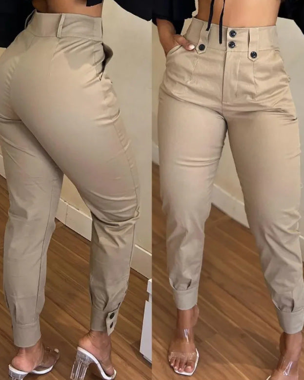 Pantalon à bandes à la cheville avec poche boutonnée à la taille pour femmes