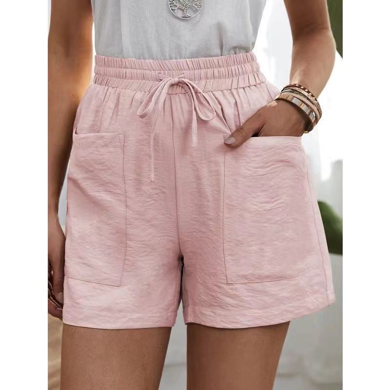 Damen Sommer Shorts mit lockerer Leinen-Freizeittasche und einfarbiger Hose