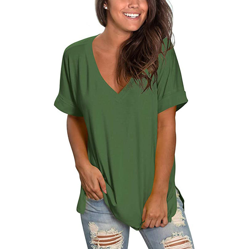 Women's Summer Solid Color Short-sleeved Loose Wear Blouses