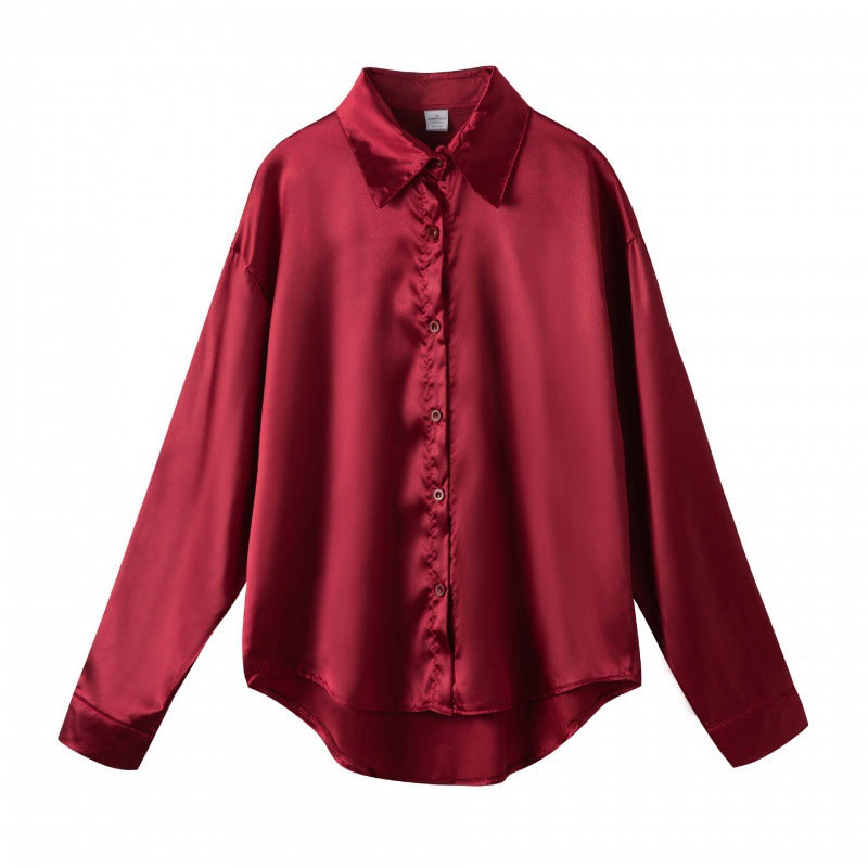 Women's Satin Shirt Minority Retro Style Design Blouses