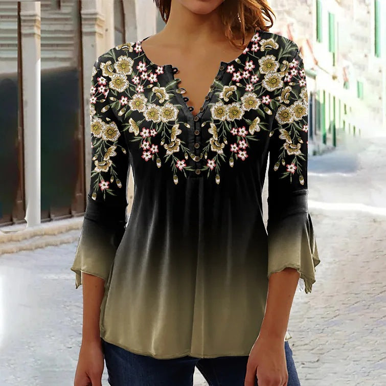 Classy Summer Fashion Flower Printed T-shirt Blouses