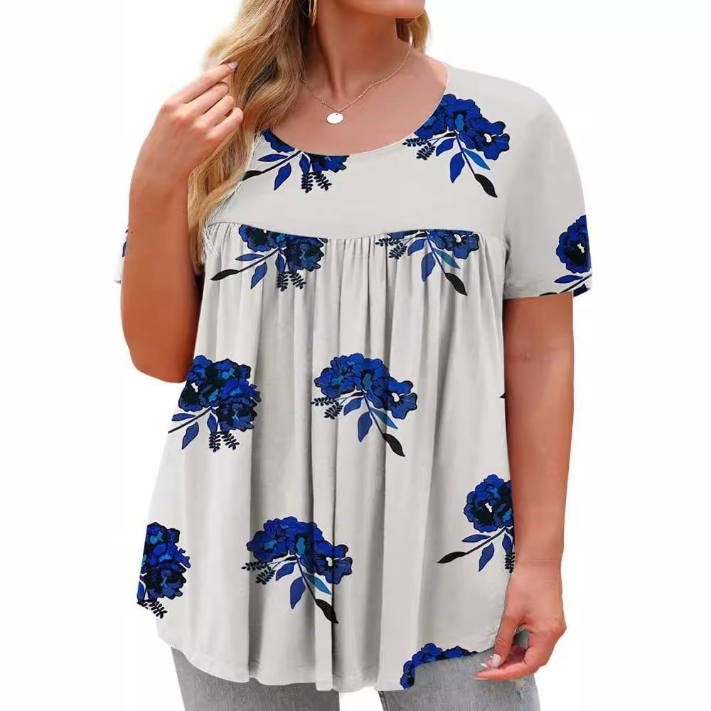 Women's Printed T-shirt Boho Floral Sleeve Blouses