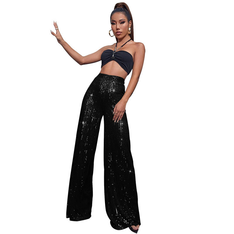 Women's High Waist Fashion Casual Sequins Loose-fitting Pants