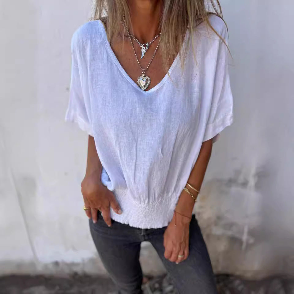 Women's Summer Loose T-shirt Casual Cotton Linen Blouses