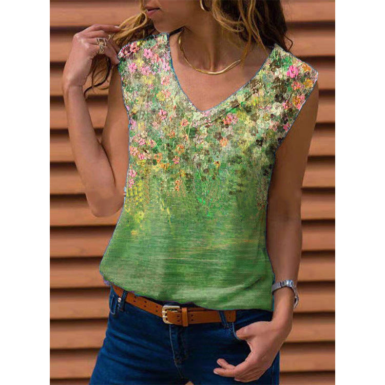 New Women's Summer Floral Sleeveless T-shirt Tops